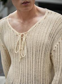 Manfinity VCAY Nam Lace lên phía trước Thả vai Áo len - Màu be - Xem 4