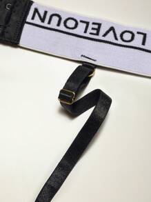 Sujetador deportivo Bralette con panel de cinta de letras - Negro - Ver 5