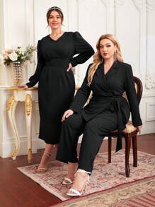 Modelyn Hơn 1 Miếng Chất rắn Nút ven Áo vest & 1 Miếng Quần ống rộng - màu đen - Xem 6