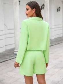 GENKIRA Cổ áo Mở Mặt trước Áo vest & Quần short Trang phục làm việc - màu xanh lá - Xem 2