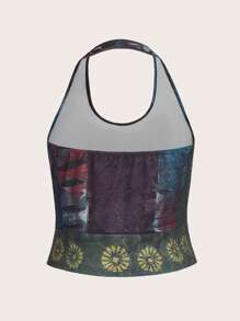 ROMWE Hippie 大碼太陽印花掛脖上衣 - 彩色 - 查看 2