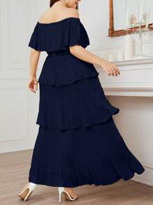 Mulvari Talla grande Vestido de hombros descubiertos ribete con fruncido bajo a capas - Azul Marino - Ver 2