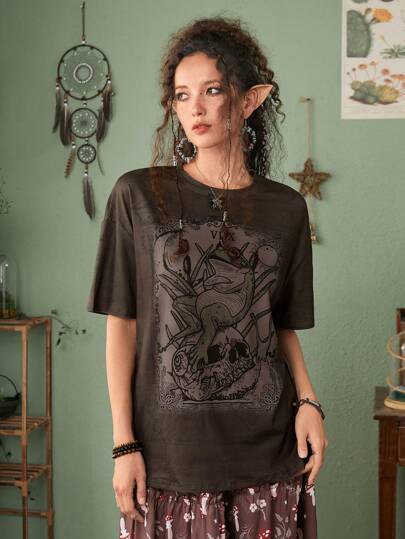 Fairycore Skull & Frog Graphic Tee