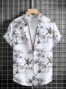 Men Tropical Print Shirt Without Tee - White - View 1