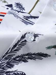 Men Tropical Print Shirt Without Tee - White - View 3