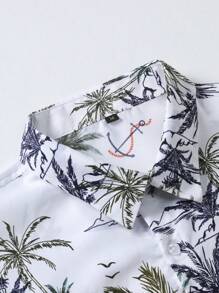 Men Tropical Print Shirt Without Tee - White - View 4
