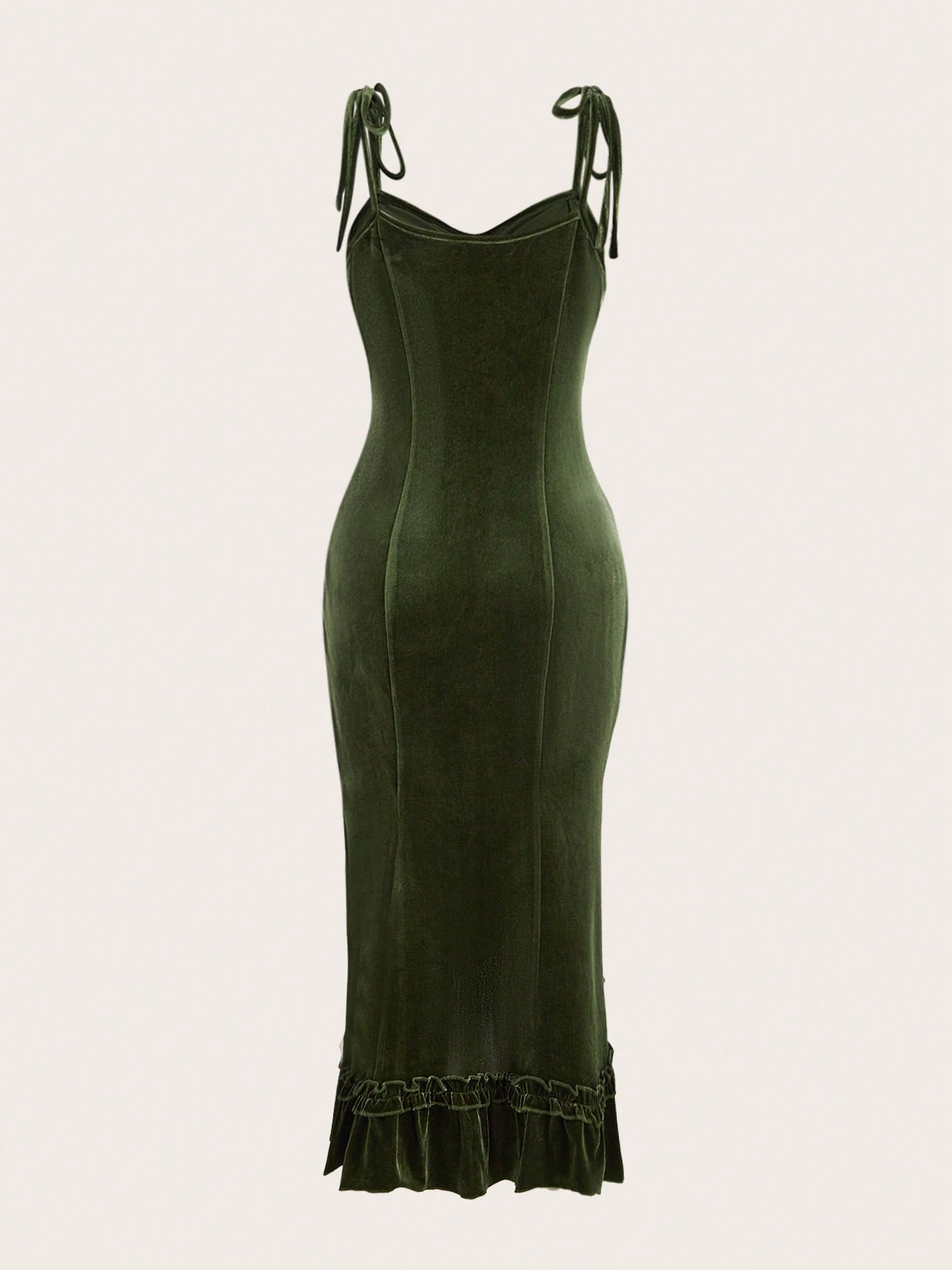 Our Fairycore Solid Frill Trim Tie Shoulder Ruffle Hem Velvet Cami Dress is  such a vibe - ROMWE