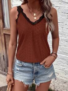 SHEIN VCAY Ren tương phản Áo ba lỗ - Cà phê nâu - Xem 4