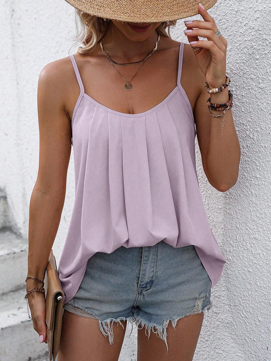 SHEIN LUNE 素色拼接細節吊帶上衣 - 紫色 - 查看 1