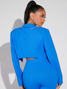 SHEIN SXY Solid Lapel Neck Blazer - Blue - View 2