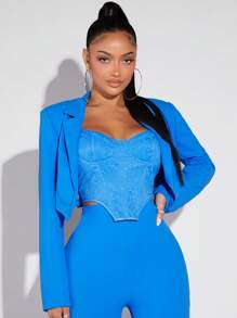 SHEIN SXY Solid Lapel Neck Blazer - Blue - View 3