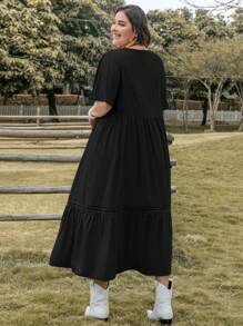Rusttydustty Hơn Chèn ren Guipure Xù Hoa Sen Váy Smock - màu đen - Xem 2