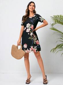 EMERY ROSE 印花直筒連衣裙 - 黑色 - 查看 5