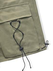 Manfinity LEGND Men Flap Pocket Drawstring Waist Cargo Shorts - Army Green - View 3