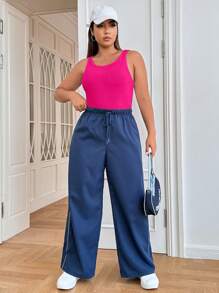 SHEIN EZwear Plus Solid Tank Top - Hot Pink - View 3