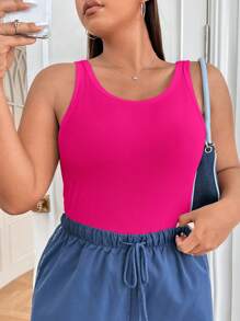 SHEIN EZwear Plus Solid Tank Top - Hot Pink - View 4