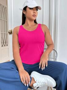 SHEIN EZwear Plus Solid Tank Top - Hot Pink - View 5