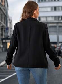 SHEIN Clasi Plus Shawl Collar Ruched Sleeve Blazer - Black - View 2