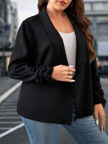 SHEIN Clasi Plus Shawl Collar Ruched Sleeve Blazer - Black - View 3