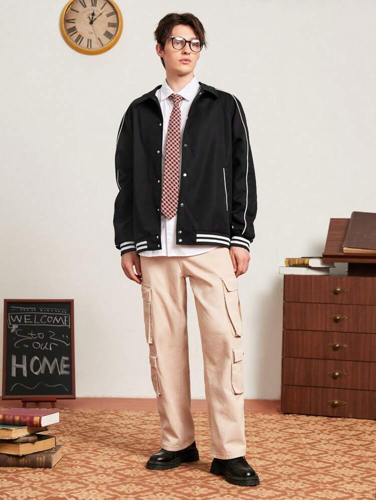 Men Striped Trim Jacket