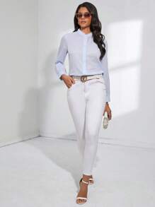 SHEIN BIZwear Striped Print Button Front Shirt Workwear - Multicolor - View 3