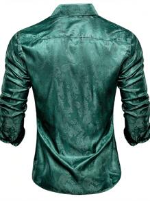 Men Paisley Jacquard Button Up Shirt - Dark Green - View 2