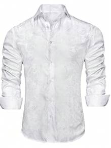 男士提花前排扣襯衫 - 白色 - 查看 1