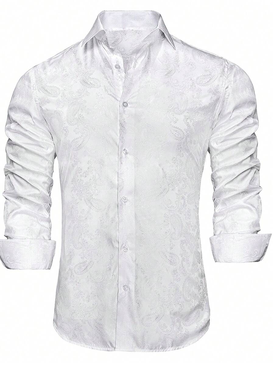 男士提花前排扣襯衫 - 白色 - 查看 1