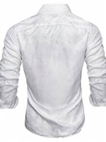 男士提花前排扣襯衫 - 白色 - 查看 2