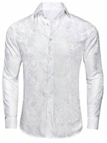 男士提花前排扣襯衫 - 白色 - 查看 3