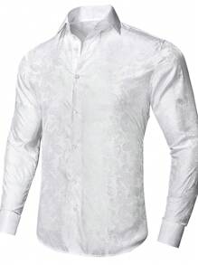 男士提花前排扣襯衫 - 白色 - 查看 4