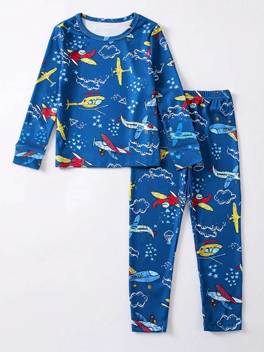 Chàng trai trẻ Máy bay In Áo thun & quần Vừa Khít Bộ PJ - Màu xanh lam - Xem 1