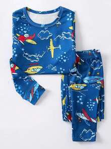 Chàng trai trẻ Máy bay In Áo thun & quần Vừa Khít Bộ PJ - Màu xanh lam - Xem 3