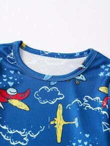 Chàng trai trẻ Máy bay In Áo thun & quần Vừa Khít Bộ PJ - Màu xanh lam - Xem 6