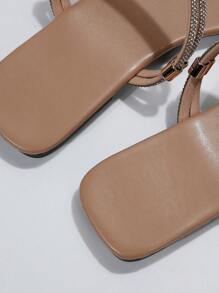 Dép quai phẳng đính pha lê thời trang dành cho nữ, đa năng cho trang phục đi biển/thường ngày/tiệc tùng/công sở - Màu be - Xem 7