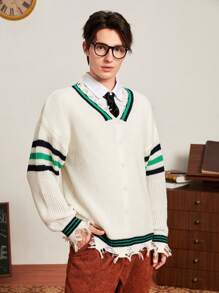 Aesthetic Post Nam Sọc Xén Thô Áo len - trắng - Xem 1