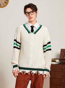 Aesthetic Post Nam Sọc Xén Thô Áo len - trắng - Xem 4