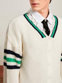 Aesthetic Post Nam Sọc Xén Thô Áo len - trắng - Xem 5