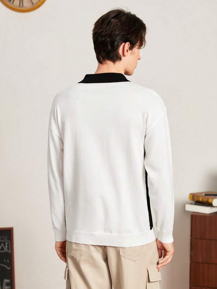 Men Letter Pattern Colorblock Drop Shoulder Sweater