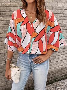 SHEIN LUNE 幾何印花蝙蝠袖襯衫 - 彩色 - 查看 3