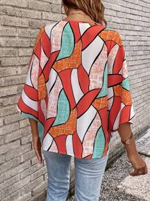SHEIN LUNE 幾何印花蝙蝠袖襯衫 - 彩色 - 查看 2