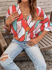 SHEIN LUNE 幾何印花蝙蝠袖襯衫 - 彩色 - 查看 4