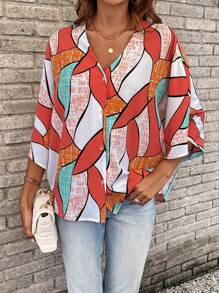 SHEIN LUNE 幾何印花蝙蝠袖襯衫 - 彩色 - 查看 5