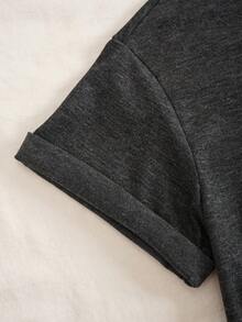 SHEIN EZwear 大碼太陽&字母圖案T恤 - 深灰色 - 查看 3