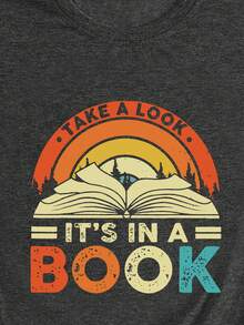 SHEIN EZwear 大碼太陽&字母圖案T恤 - 深灰色 - 查看 4