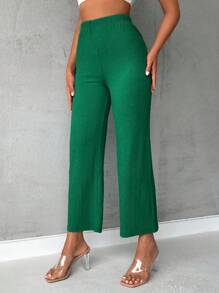 EURMUSE Solid Straight Leg Trousers - Green - View 3