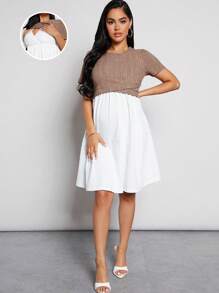 SHEIN Thai sản Chất rắn Điều dưỡng Vòng cổ Đầm - Nhiều màu - Xem 1