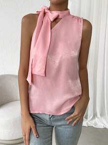 Chiquease Dệt hoa Cà vạt Áo không tay - Hồng - Xem 4