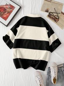 INAWLY 字母图案拼色半拉链 T 恤 图案 T 恤 女式上衣