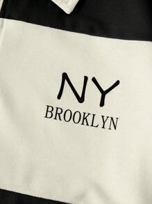 INAWLY 字母图案拼色半拉链 T 恤 图案 T 恤 女式上衣